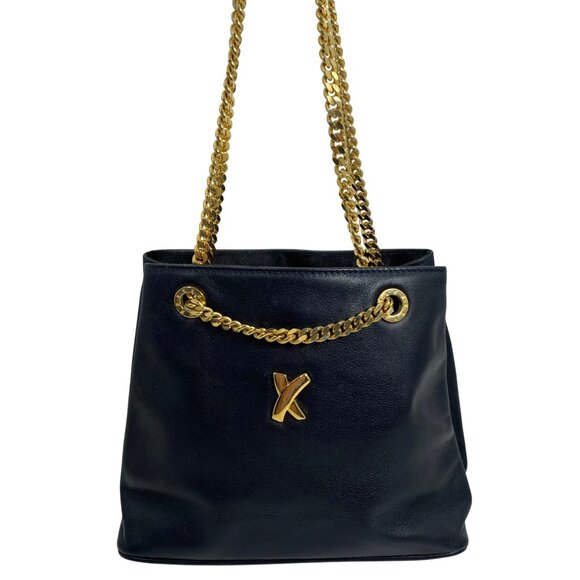 VTG PALOMA PICASSO Mini Black Leather Gold Tone Chain Strap Shoulder Handbag - Picture 14 of 14